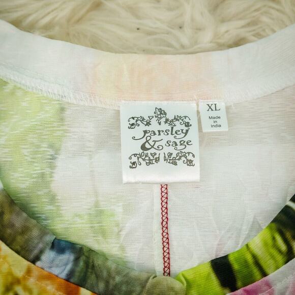 Parsley & Sage Size XL White Abstract Floral Scoop 3/4 Sleeve Artsy Tunic Top - Picture 3 of 5